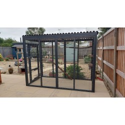 Waterproof Four-Sided Catio cat enclosure painted black with large shelves pack